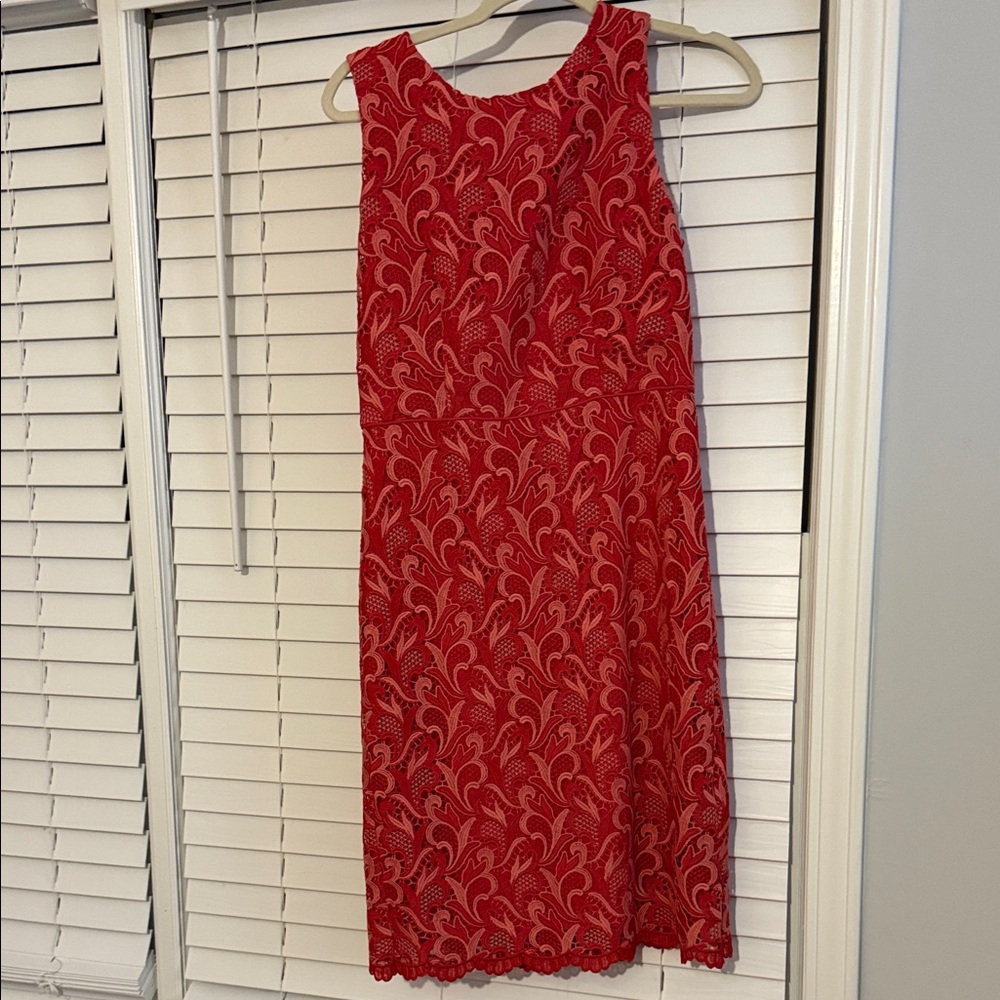 Ann Taylor Red Patterned Midi Dress